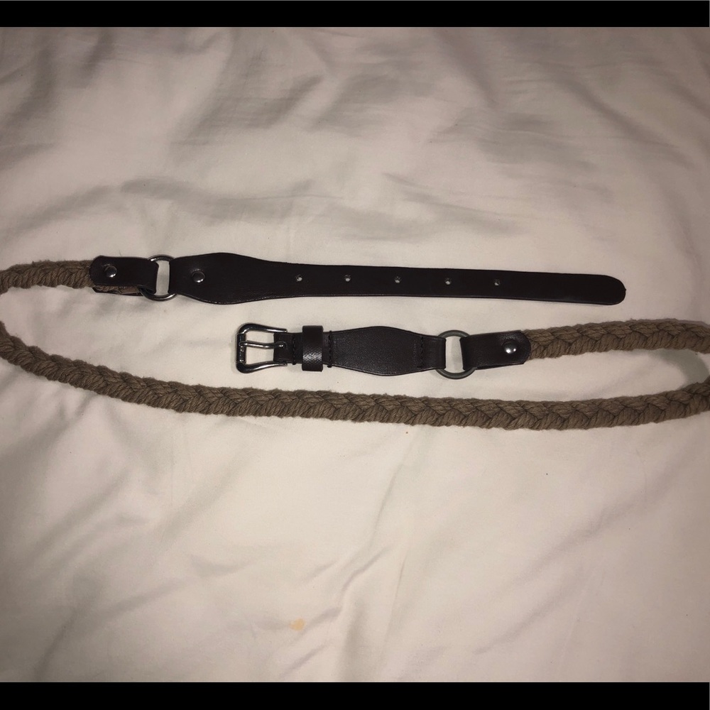 Dark Brown Leather Belt, Woven Skinny